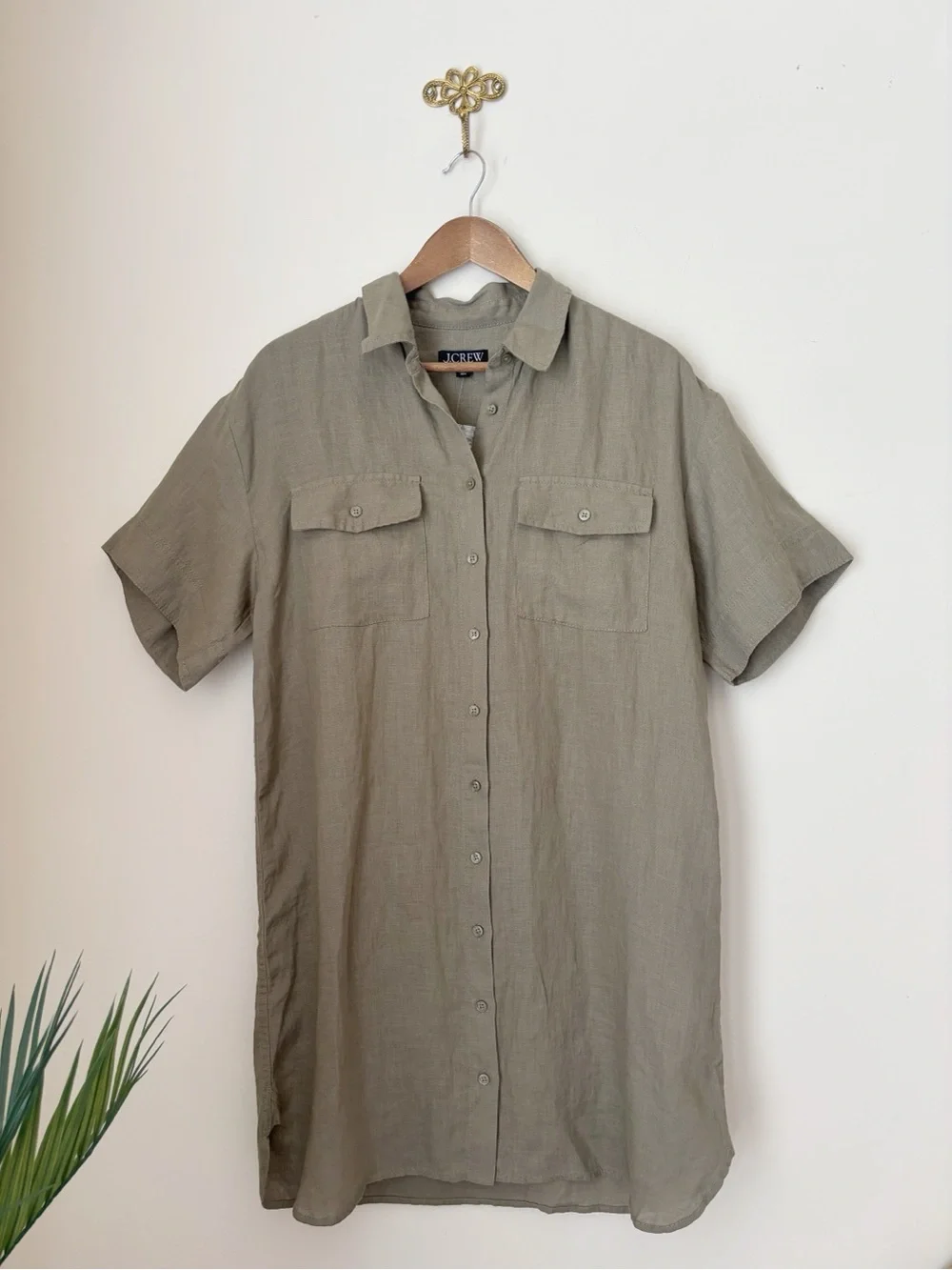 J. Crew Olive Green Linen Utility Shirt Dress Small NEW NWT